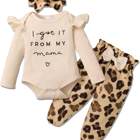 Other - Soft Cotton Blend Baby Girls Clothes - Ruffled Romper and Floral Pants Set